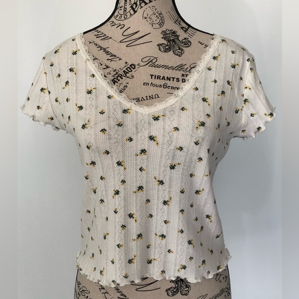 Pink Rose Lace Trim Floral Top